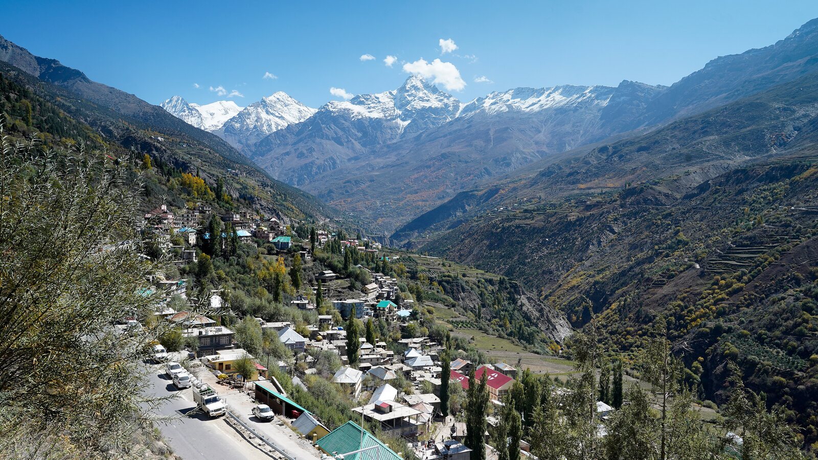 Mountain settlements and snowy peaks in Lahaul district.